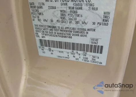 2007 Ford Escape Xlt из США, поврежденный, VIN 1FMYU03Z67KB98188